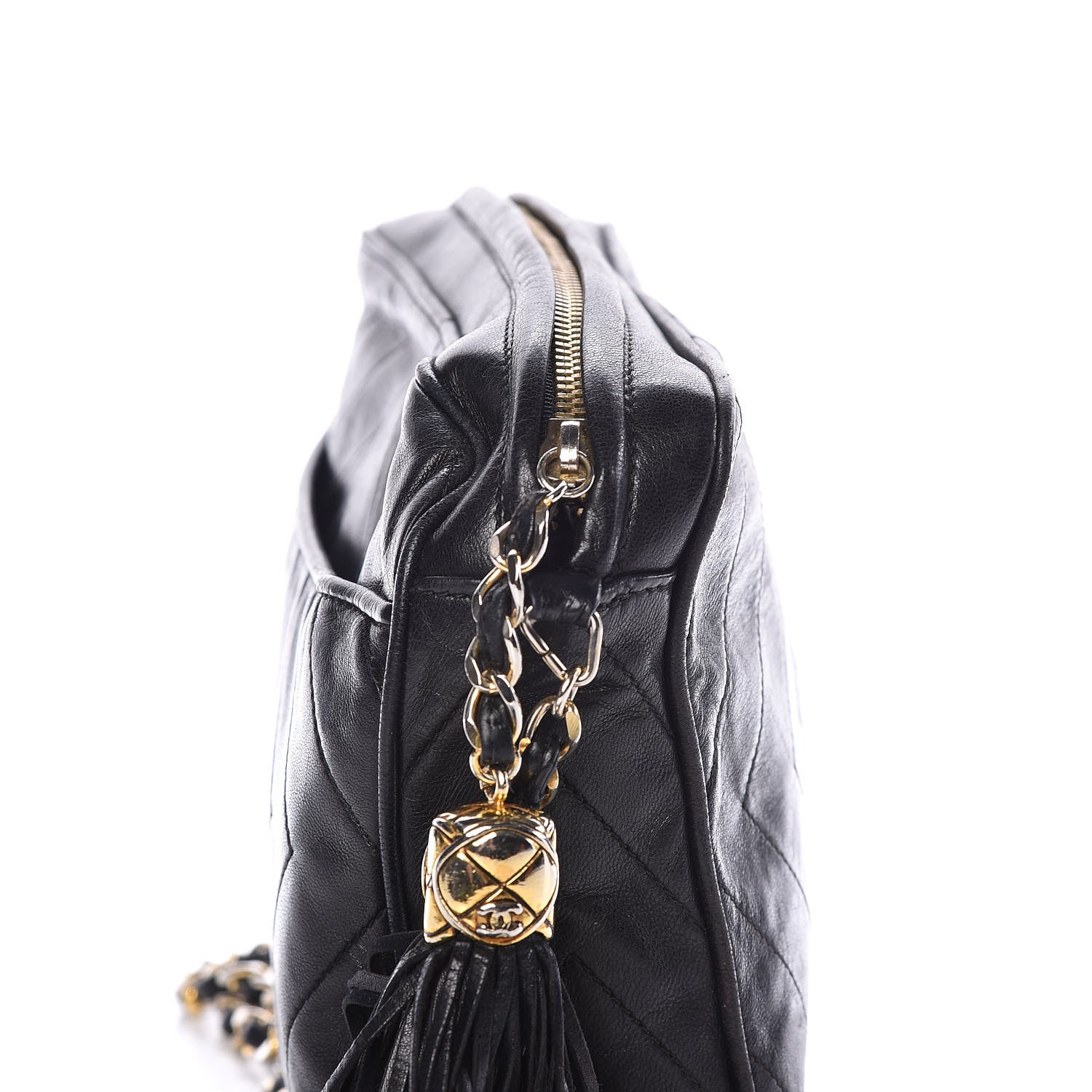 Chanel Lambskin Chevron Quilted Tassel Camera Case Black 16 of 16