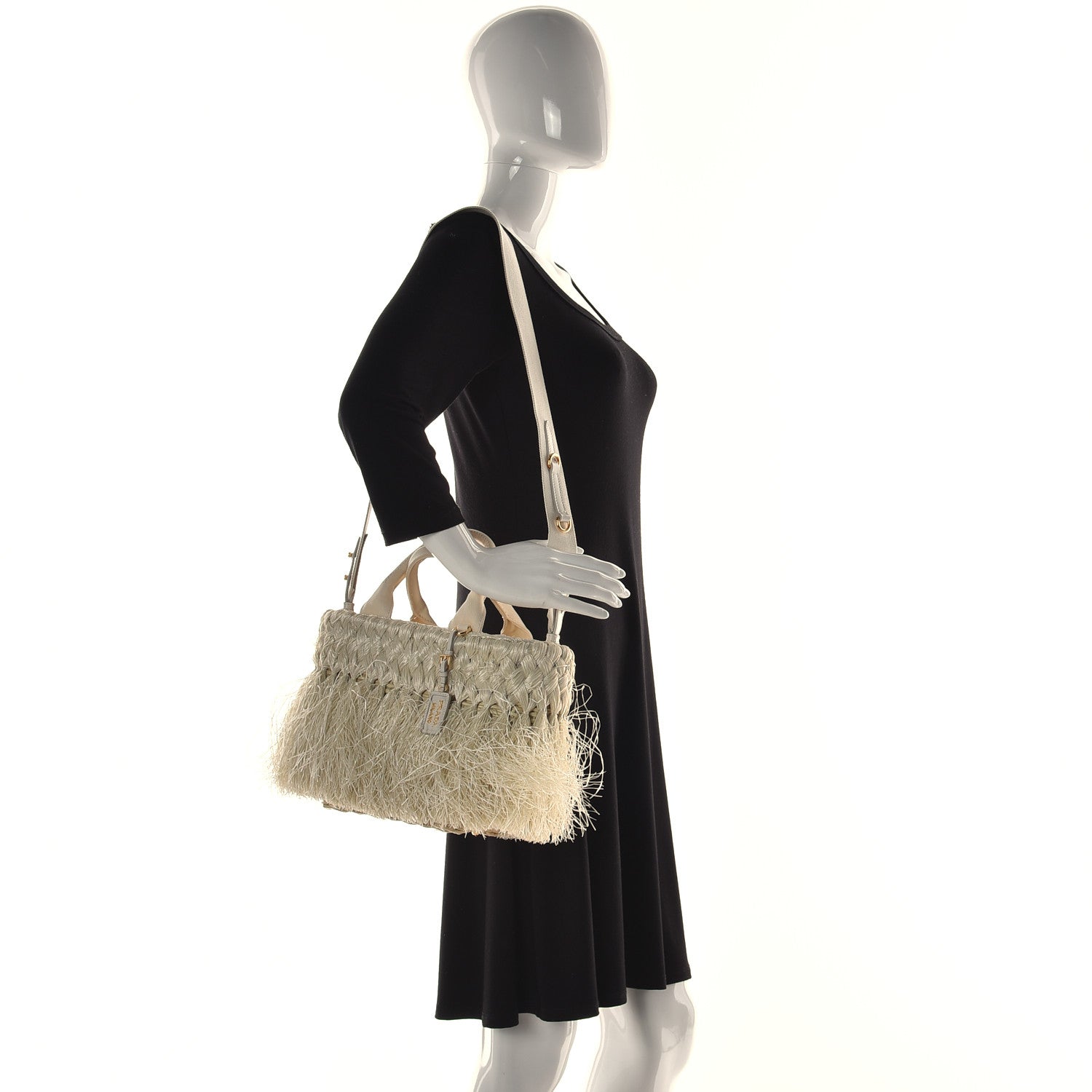 Prada Wicker Woven Straw Fringe Small Convertible Basket Bag Naturale 4 of 10