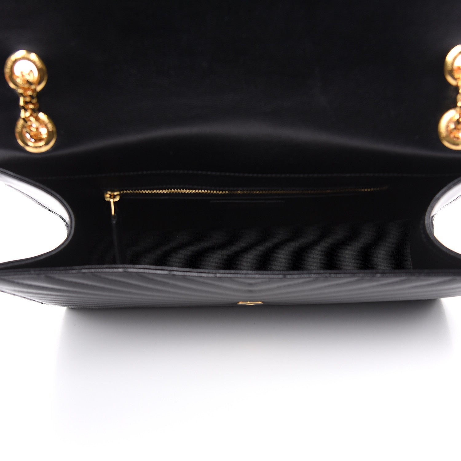 Saint Laurent Grain De Poudre Matelasse Chevron Large Monogram Satchel Black 5 of 9