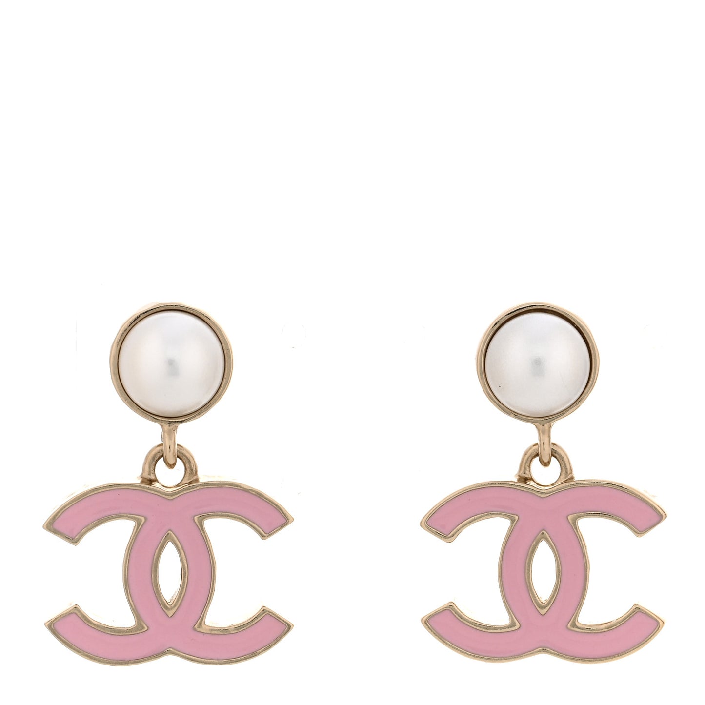 Pearl Enamel CC Drop Earrings Pink