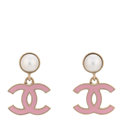 Chanel Pearl Enamel CC Drop Earrings Pink 1 of 5