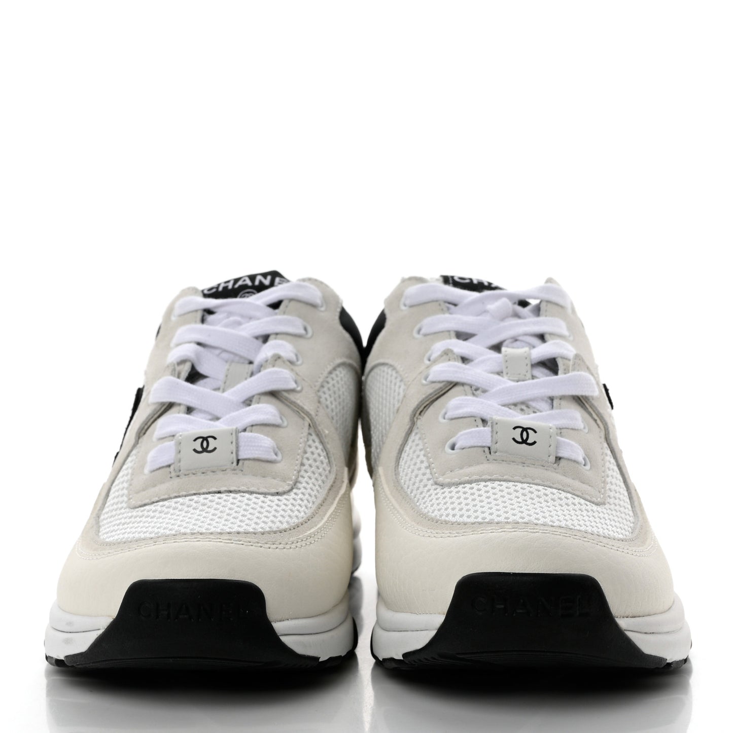 Mesh Suede Calfskin Grained Calfskin Womens CC Sneakers 38 White Black