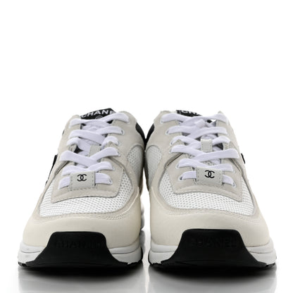 Chanel Mesh Suede Calfskin Grained Calfskin Womens CC Sneakers 38 White Black 2 of 9