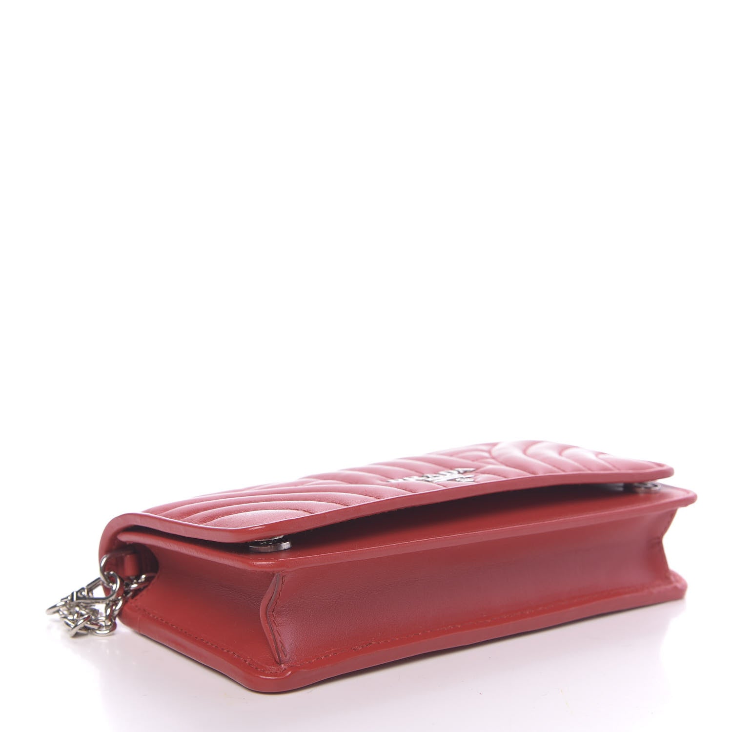 Prada Soft Calfskin Impunture Diagramme Chain Wallet Rosso 4 of 9