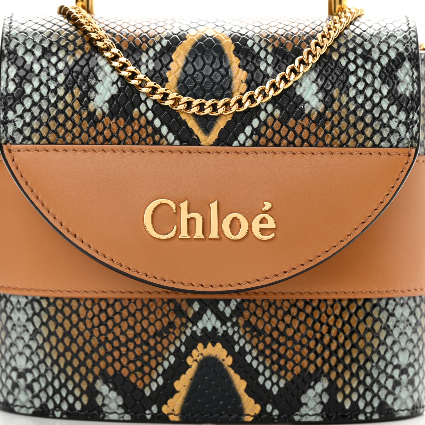 Calfskin Python Embossed Small Aby Lock Faded Blue