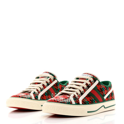 Gucci Cotton Wool Web Houndstooth Interlocking G Womens 1977 Tennis Sneakers 36 Red Green 3 of 9