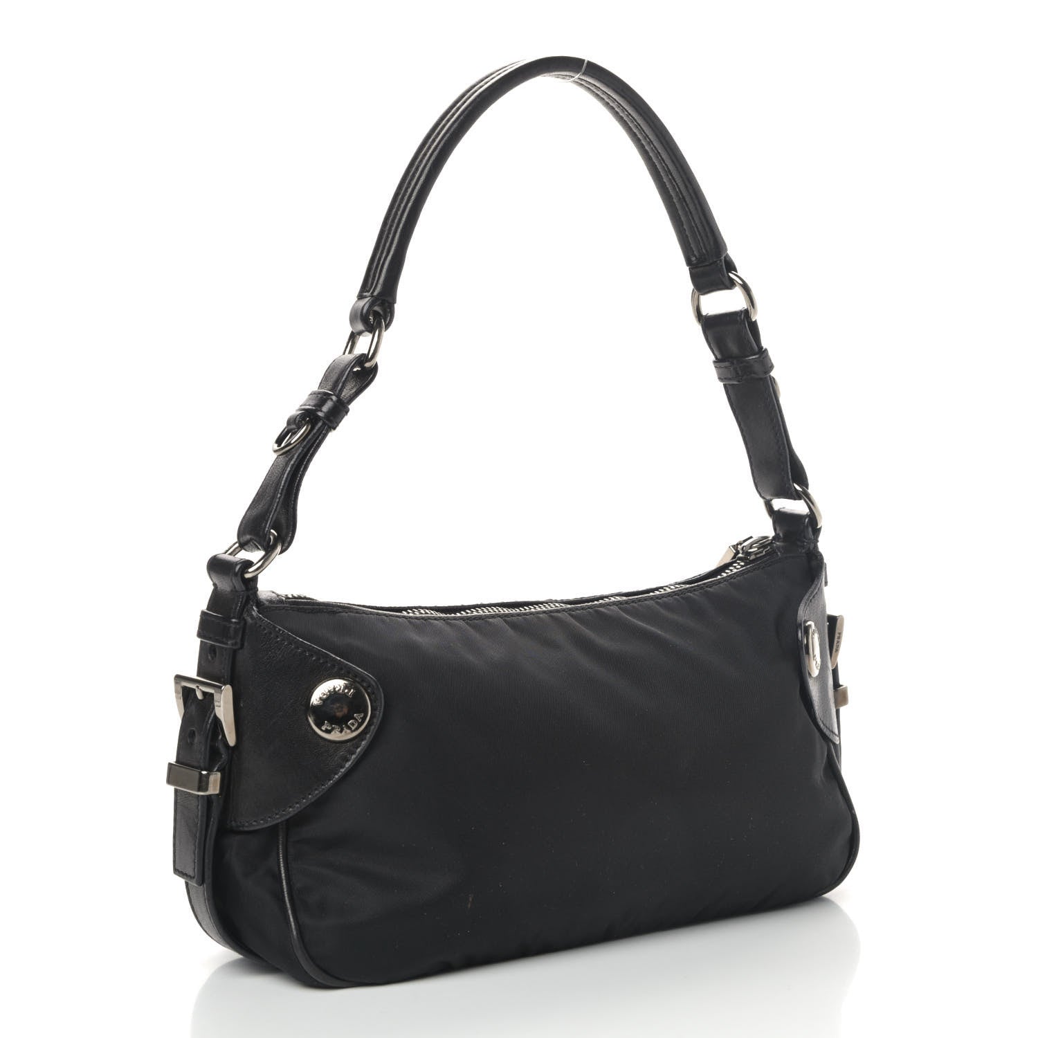 Prada Tessuto Nylon Soft Calfskin Shoulder Bag Black 2 of 4