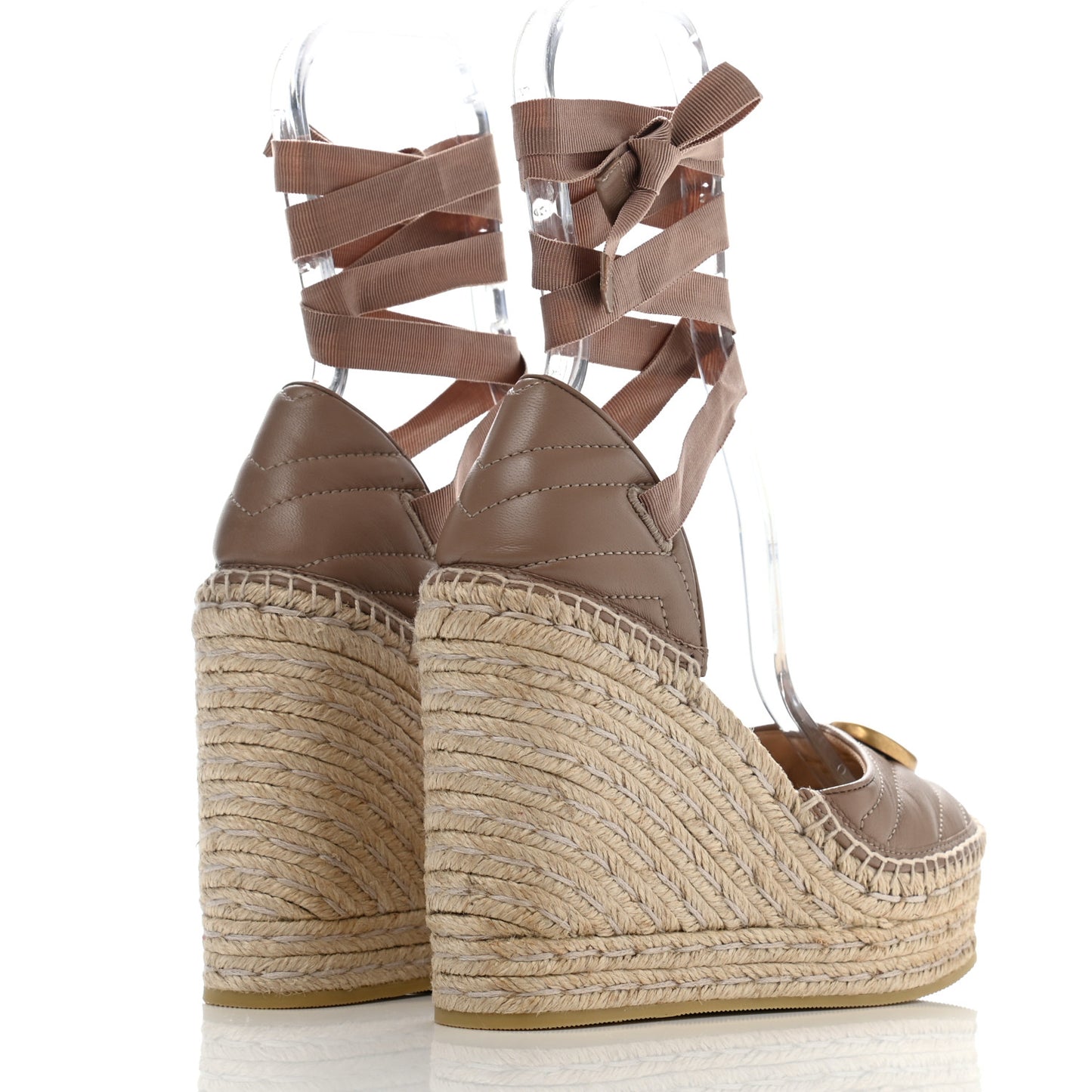 Nappa Matelasse GG Marmont Ankle Wrap Platform 35/120mm Espadrille Wedges 37.5 Porcelain Rose