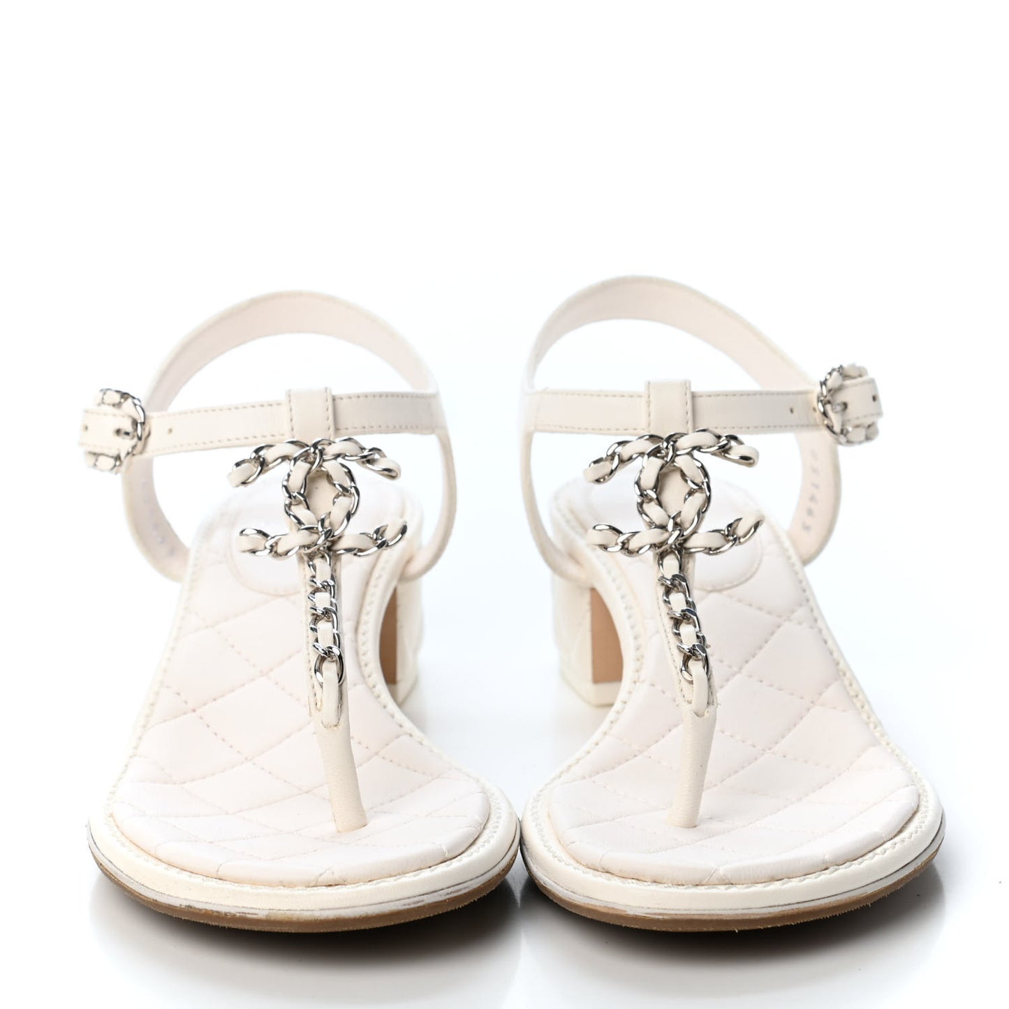Lambskin Chain CC Logo Thong Sandals 35 White