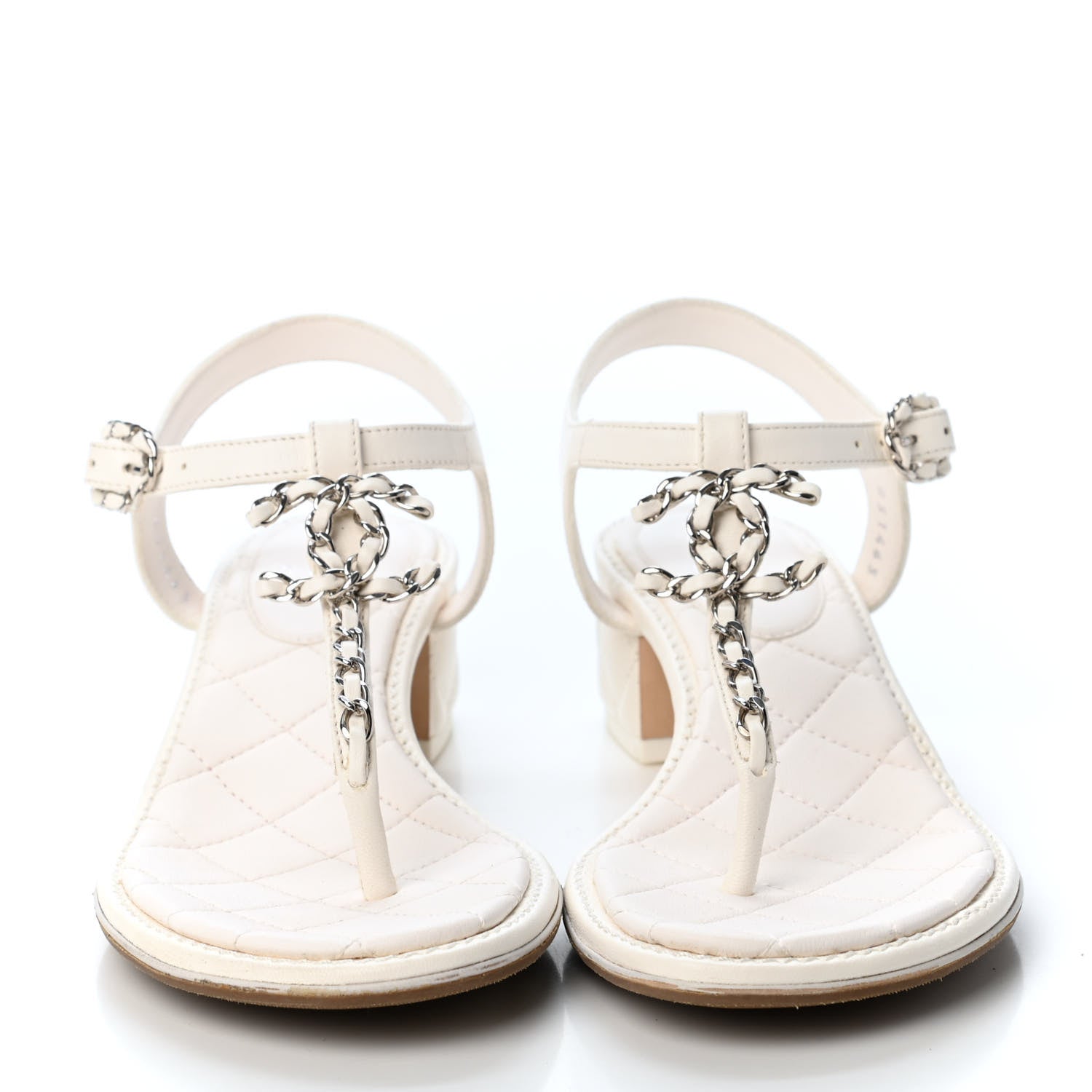 Chanel Lambskin Chain CC Logo Thong Sandals 35 White 2 of 4