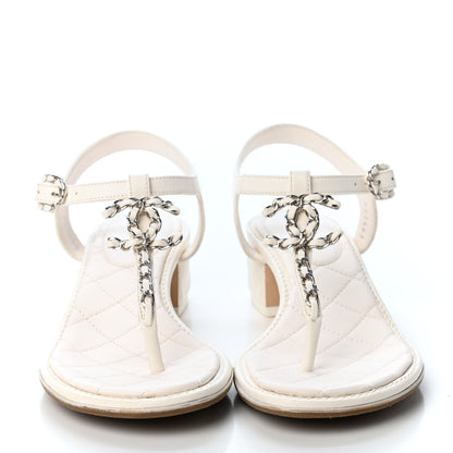 Chanel Lambskin Chain CC Logo Thong Sandals 35 White 2 of 4