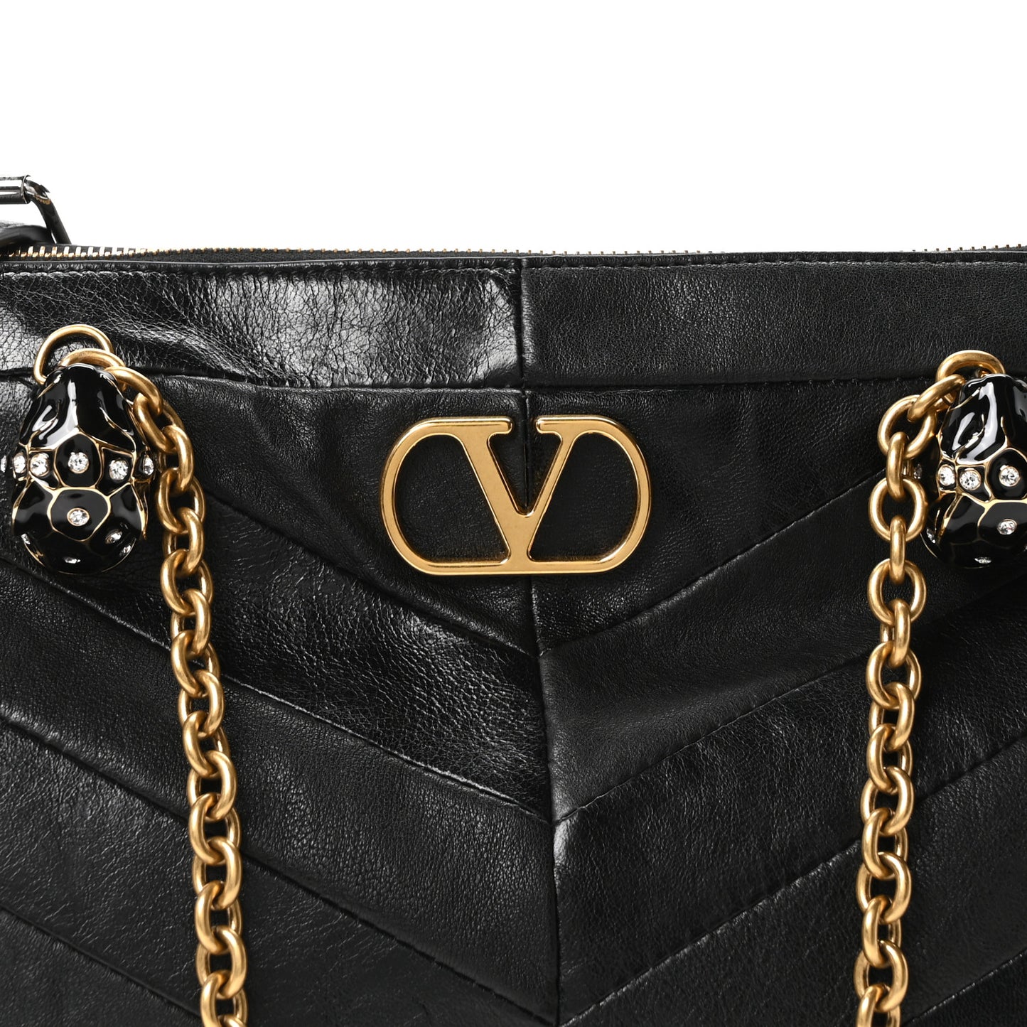 Shiny Nappa Crystal Chevron Patchwork Medium Panthea Bag Black