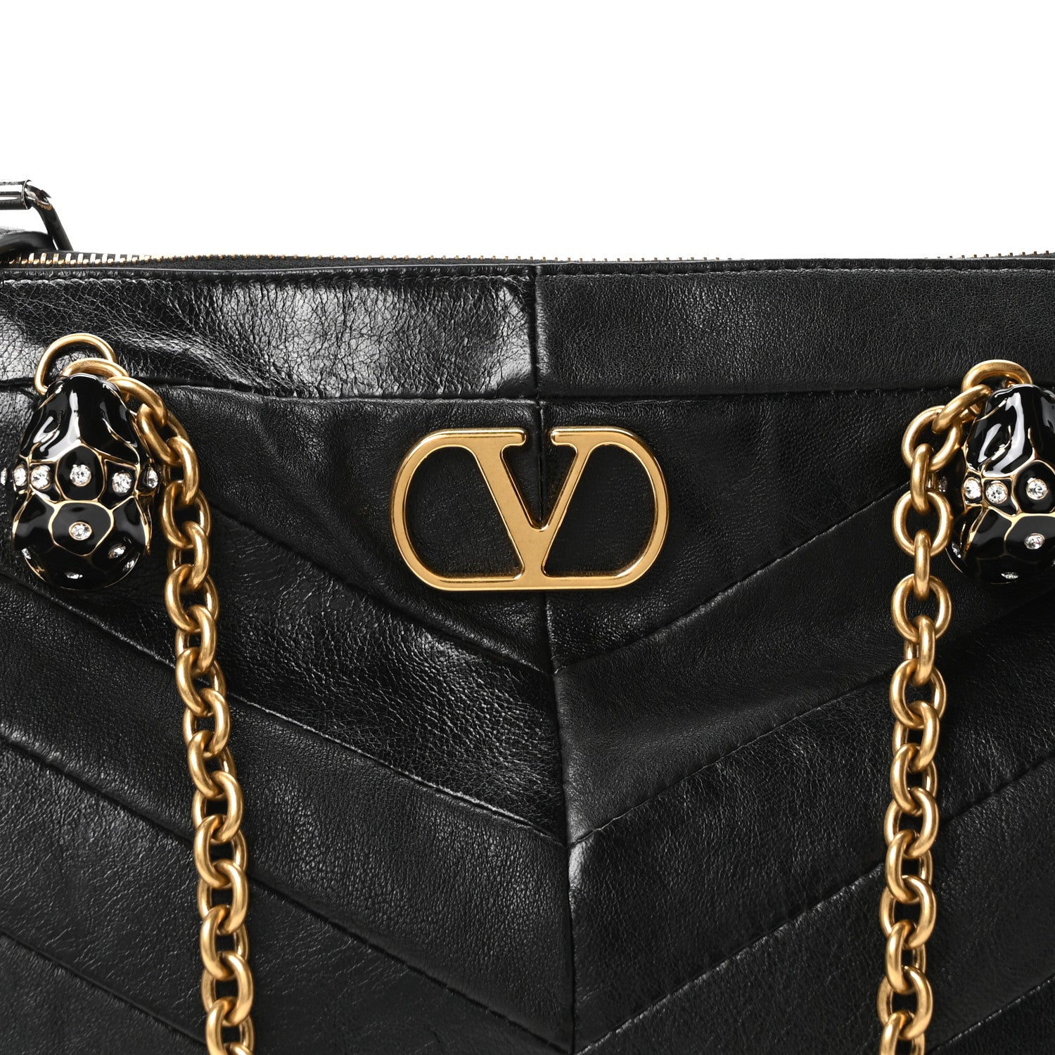 Valentino Garavani Shiny Nappa Crystal Chevron Patchwork Medium Panthea Bag Black 7 of 9