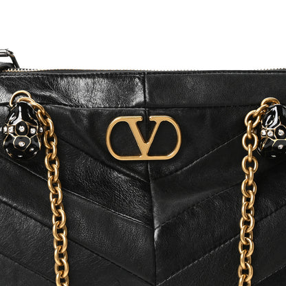 Valentino Garavani Shiny Nappa Crystal Chevron Patchwork Medium Panthea Bag Black 7 of 9