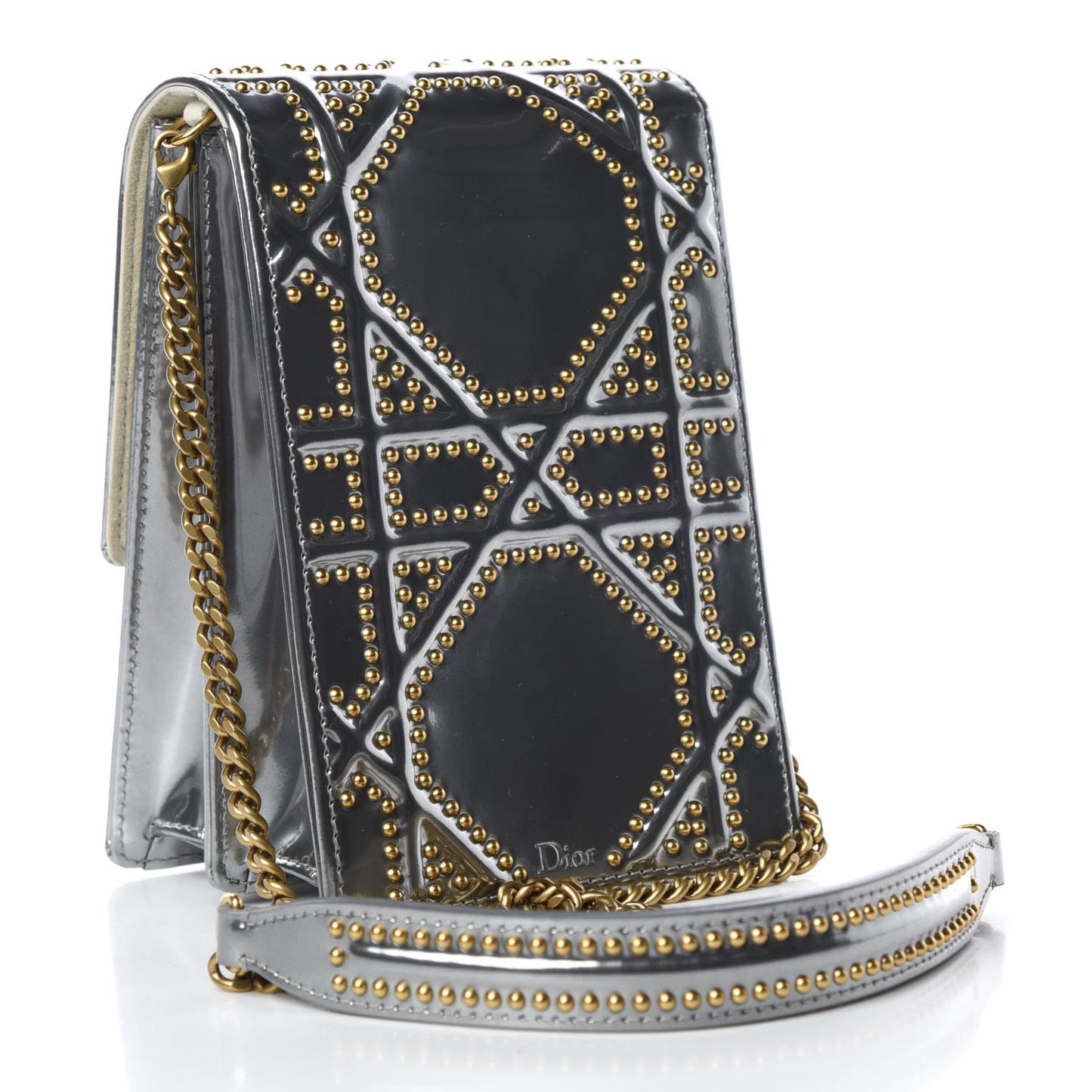 Metallic Calfskin Studded Vertical Diorama Silver