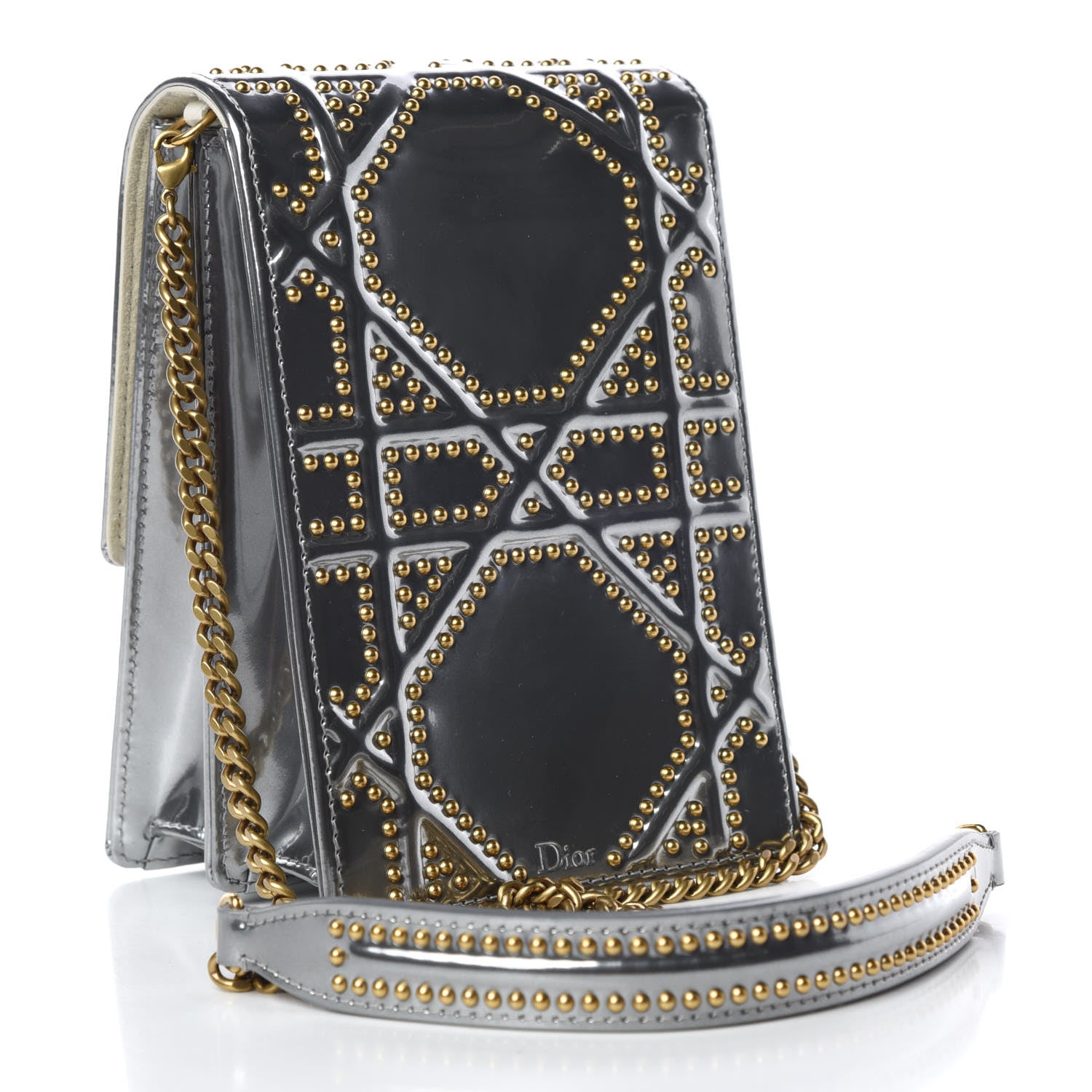 Christian Dior Metallic Calfskin Studded Vertical Diorama Silver 3 of 9