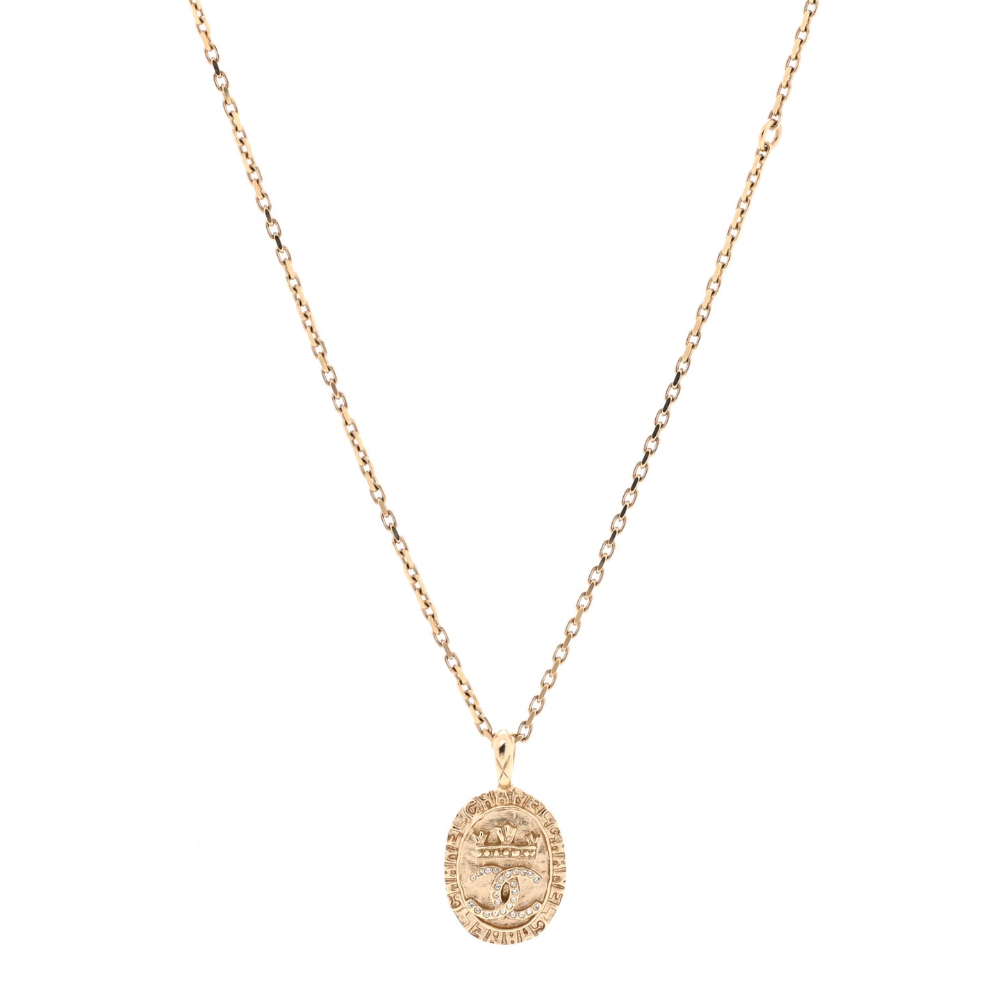 Crystal CC Medallion Necklace Gold