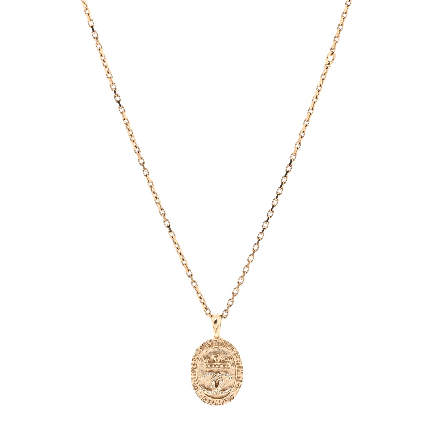 Chanel Crystal CC Medallion Necklace Gold 1 of 7
