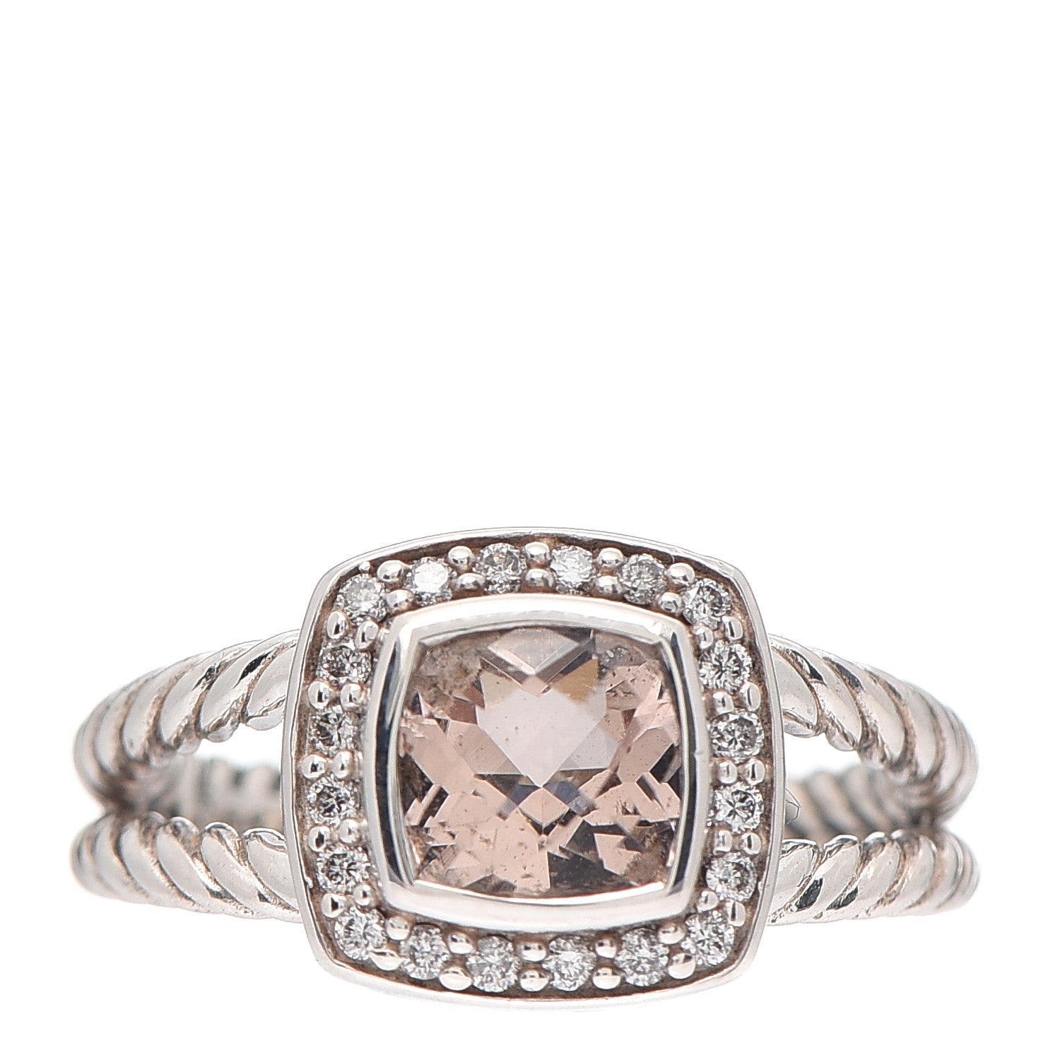 David Yurman Sterling Silver Diamond Morganite 7mm Petite Albion Ring 54 7 1 of 5