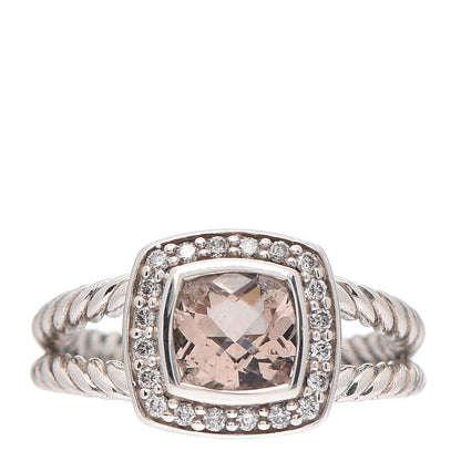 David Yurman Sterling Silver Diamond Morganite 7mm Petite Albion Ring 54 7 1 of 5