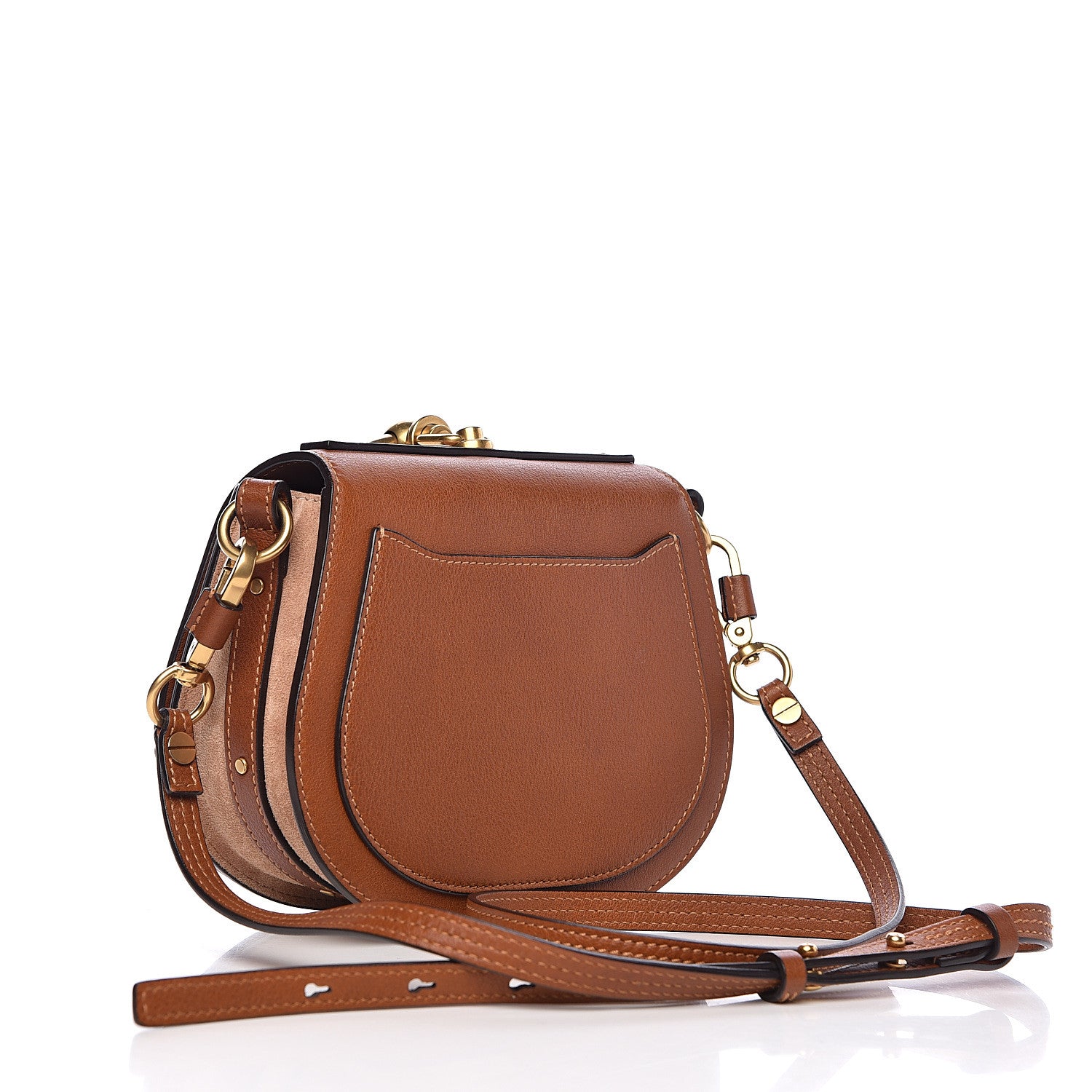 Chloe Calfskin Suede Floral Patchwork Small Nile Bracelet Bag Caramel 3 of 10