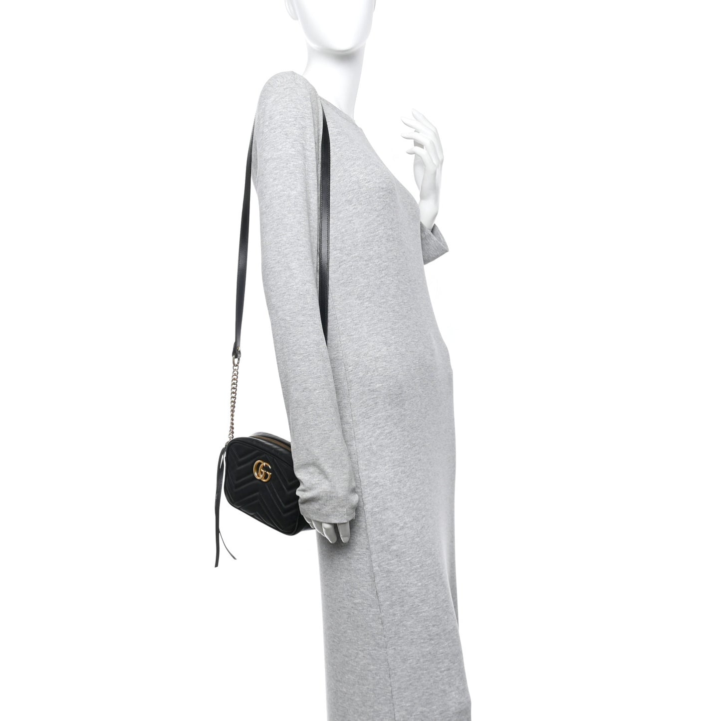 Calfskin Matelasse Mini GG Marmont Chain Shoulder Bag Black