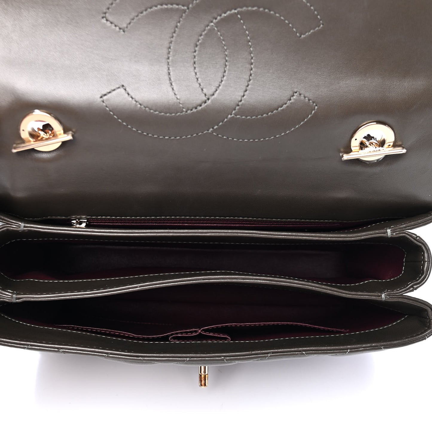Lambskin Quilted Medium Trendy CC Flap Dual Handle Bag Dark Khaki