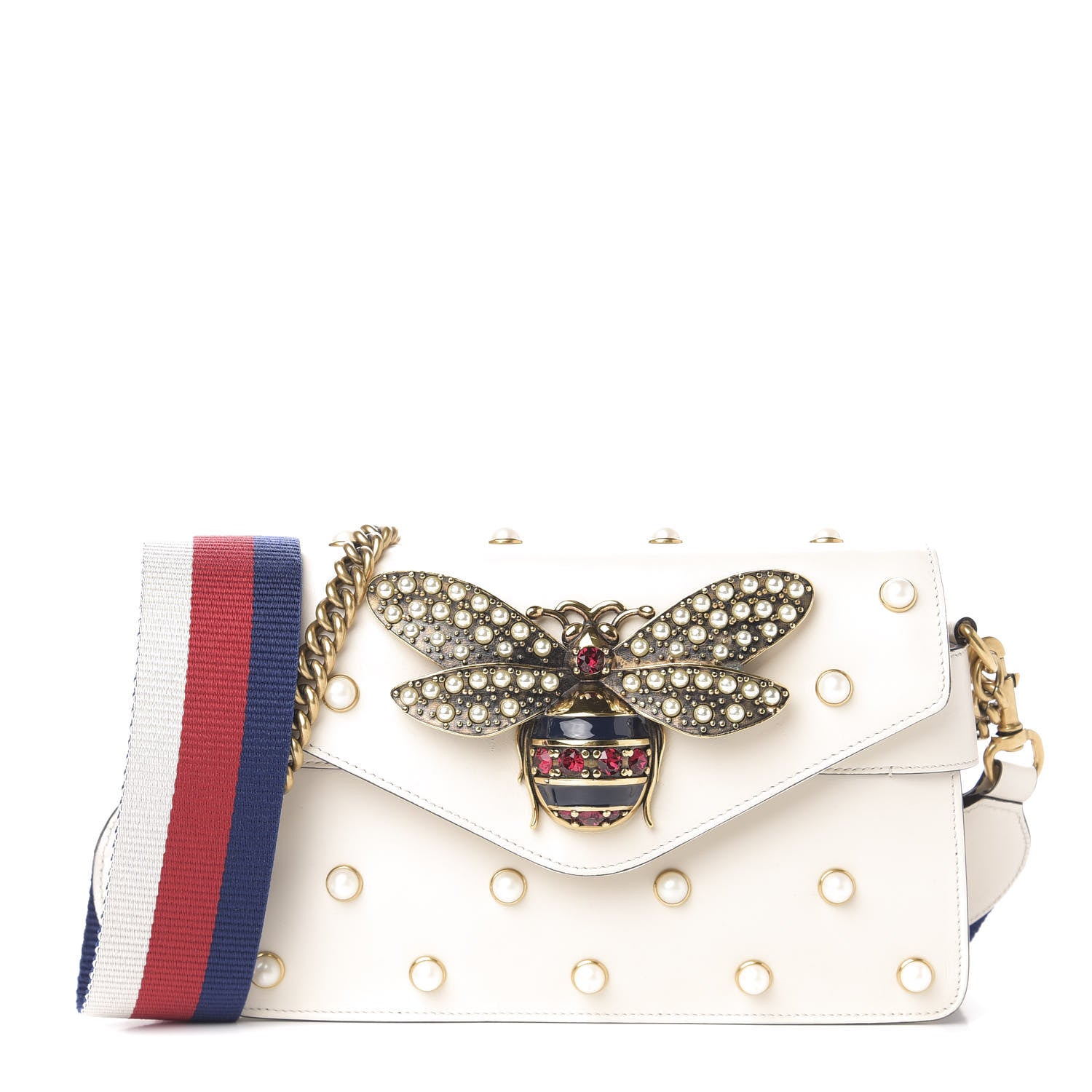Gucci Nappa Pearl Studded Mini Queen Margaret Broadway Shoulder Bag Mystic White 1 of 13