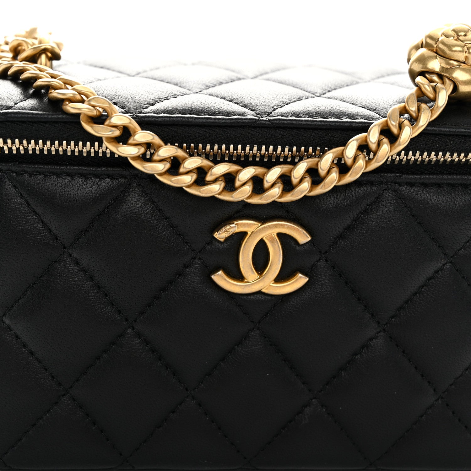 Chanel Lambskin Quilted Sweet Camellia Small Vanity Case With Chain Black 8 of 11