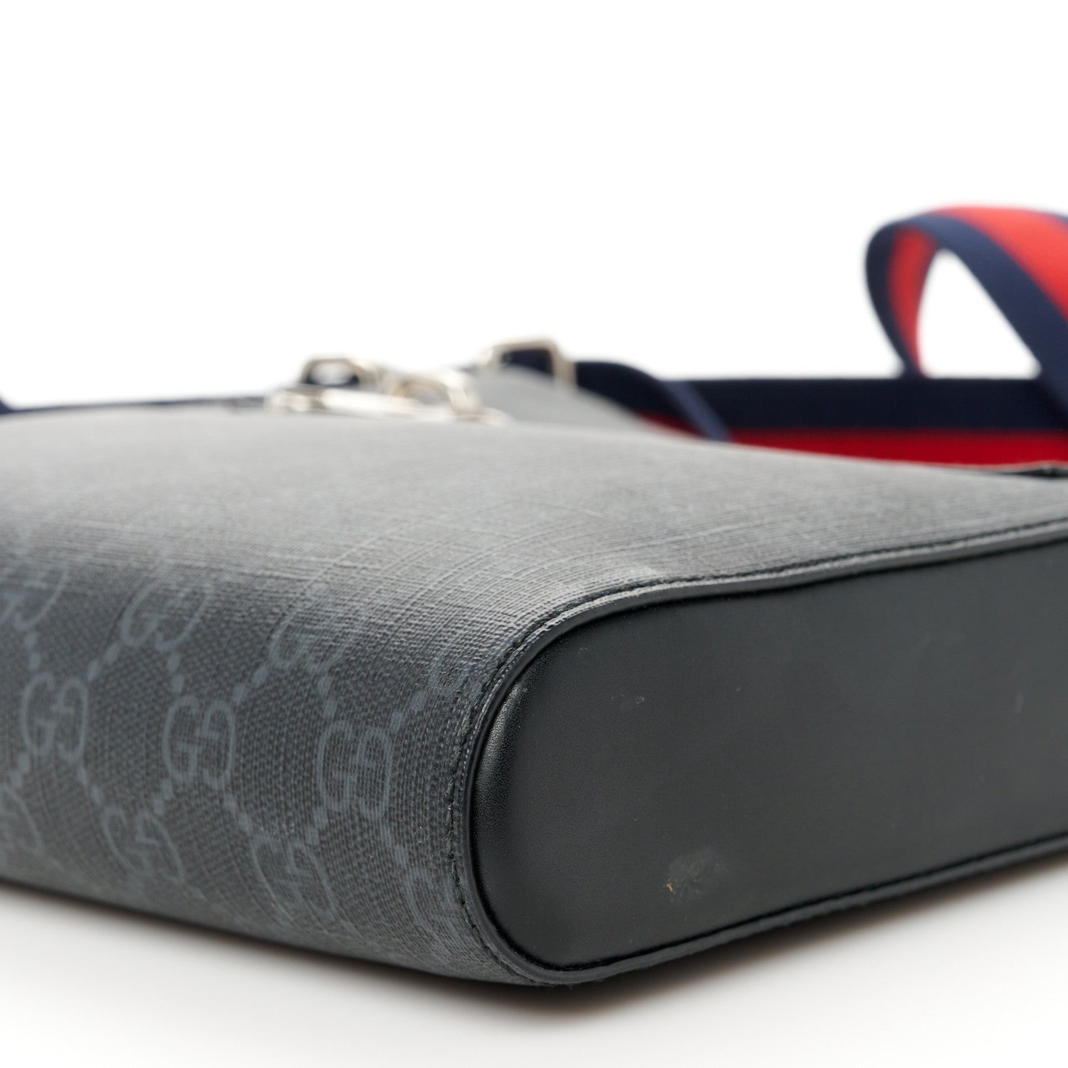 Gucci GG Supreme Monogram Web Small Flat Messenger Bag Black Grey 11 of 12