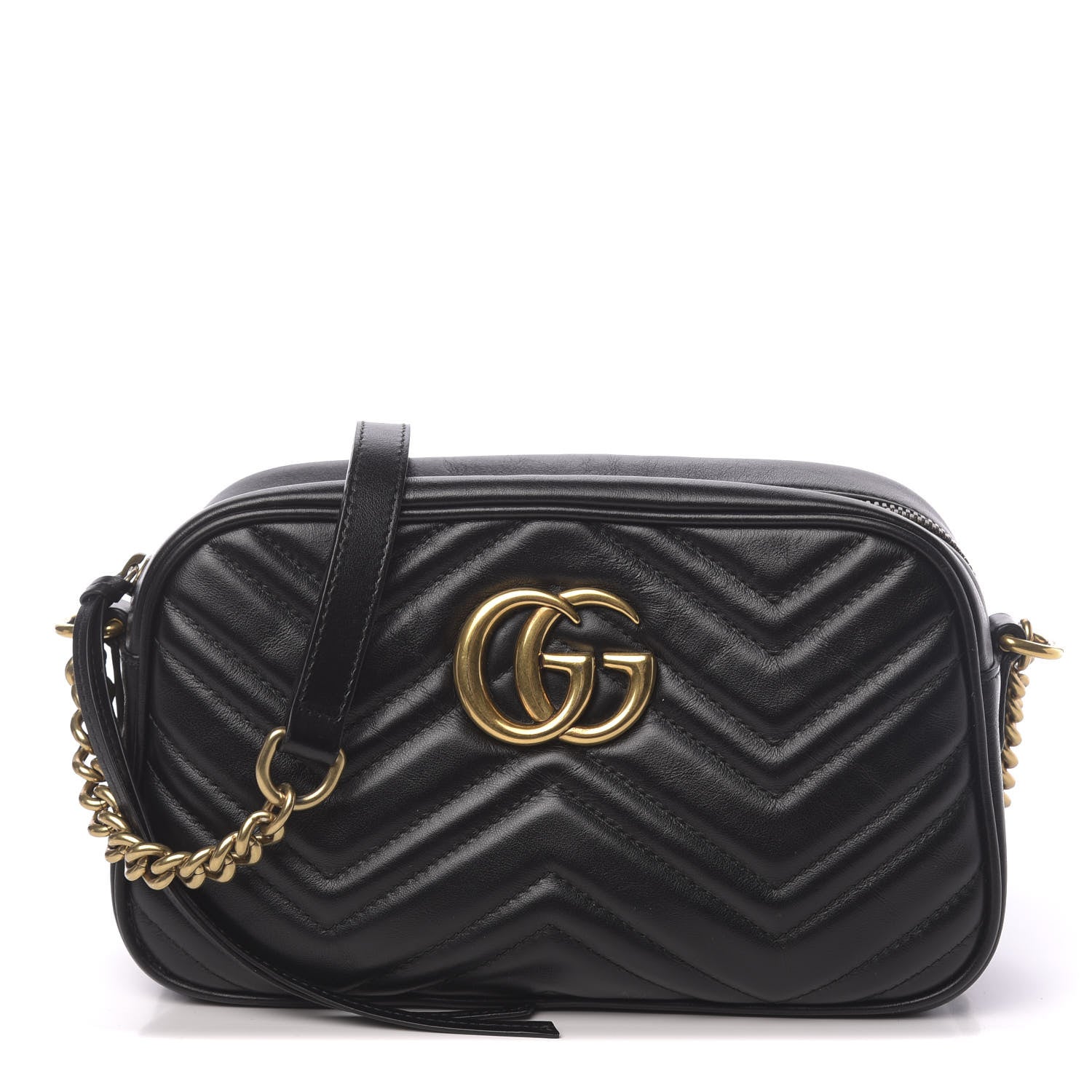 Gucci Calfskin Matelasse Small GG Marmont Chain Shoulder Bag Black 1 of 11
