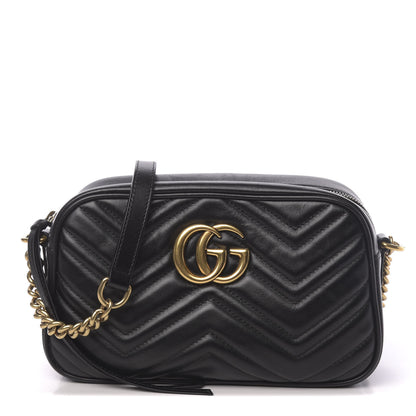Gucci Calfskin Matelasse Small GG Marmont Chain Shoulder Bag Black 1 of 11