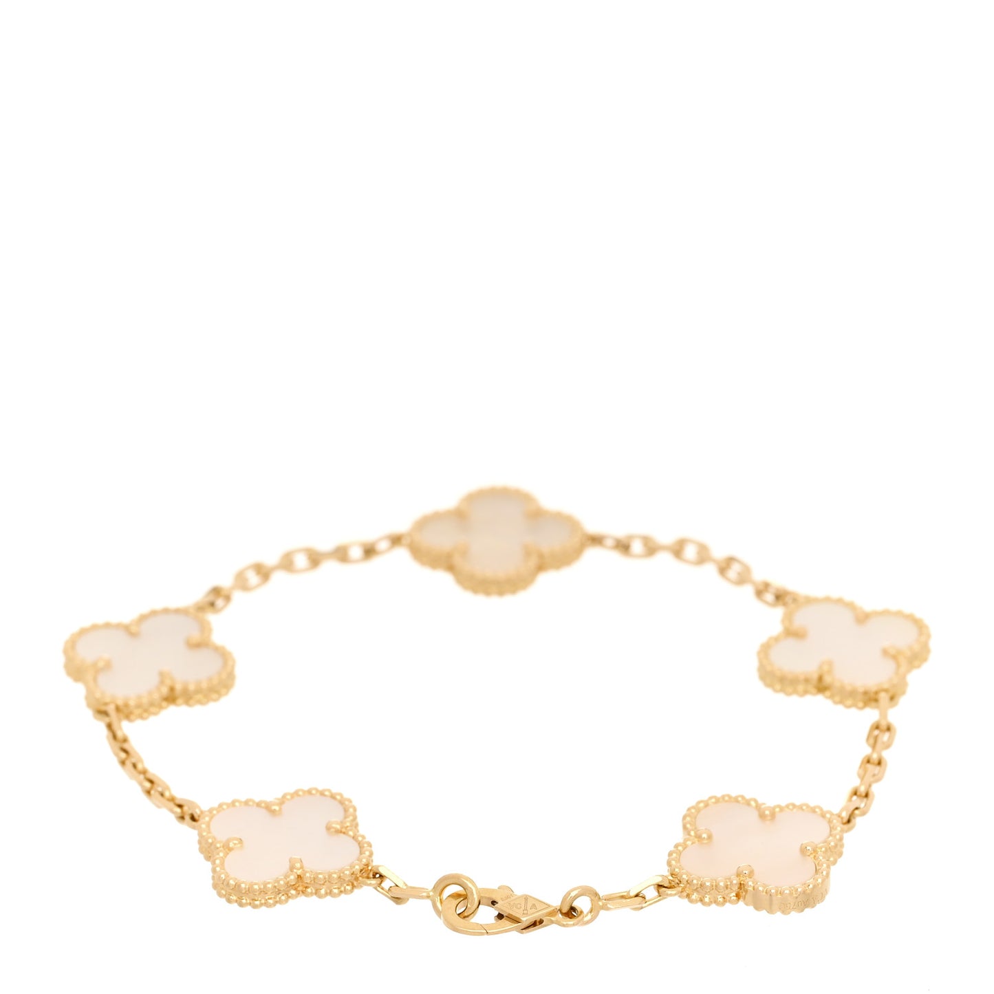 18K Yellow Gold Mother of Pearl 5 Motifs Vintage Alhambra Bracelet
