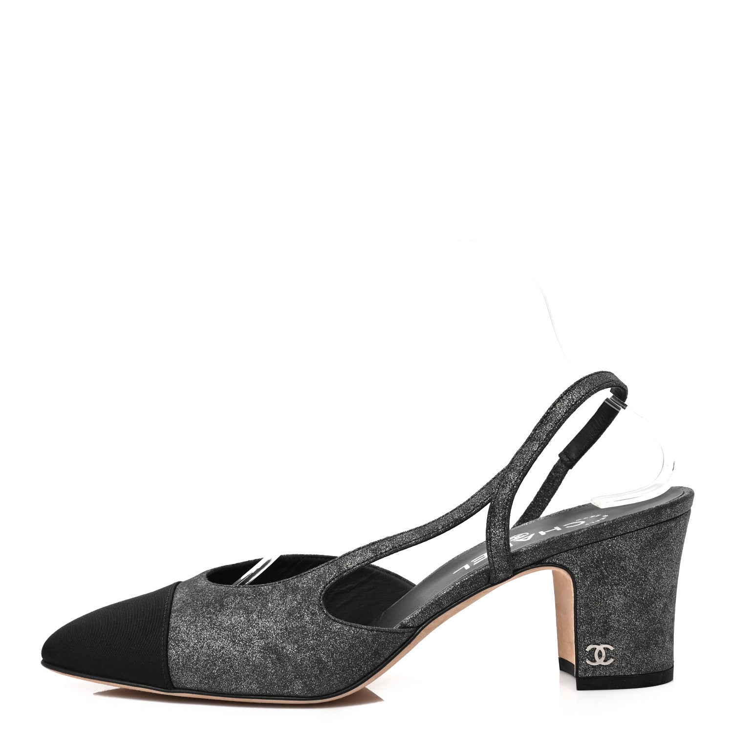 Chanel Lambskin Grosgrain Cap Toe CC Slingback Sandals 41 Black Silver 1 of 7