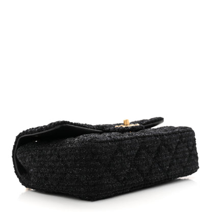 Chanel Tweed Quilted Medium Crystal CC Single Flap Black 4 of 11