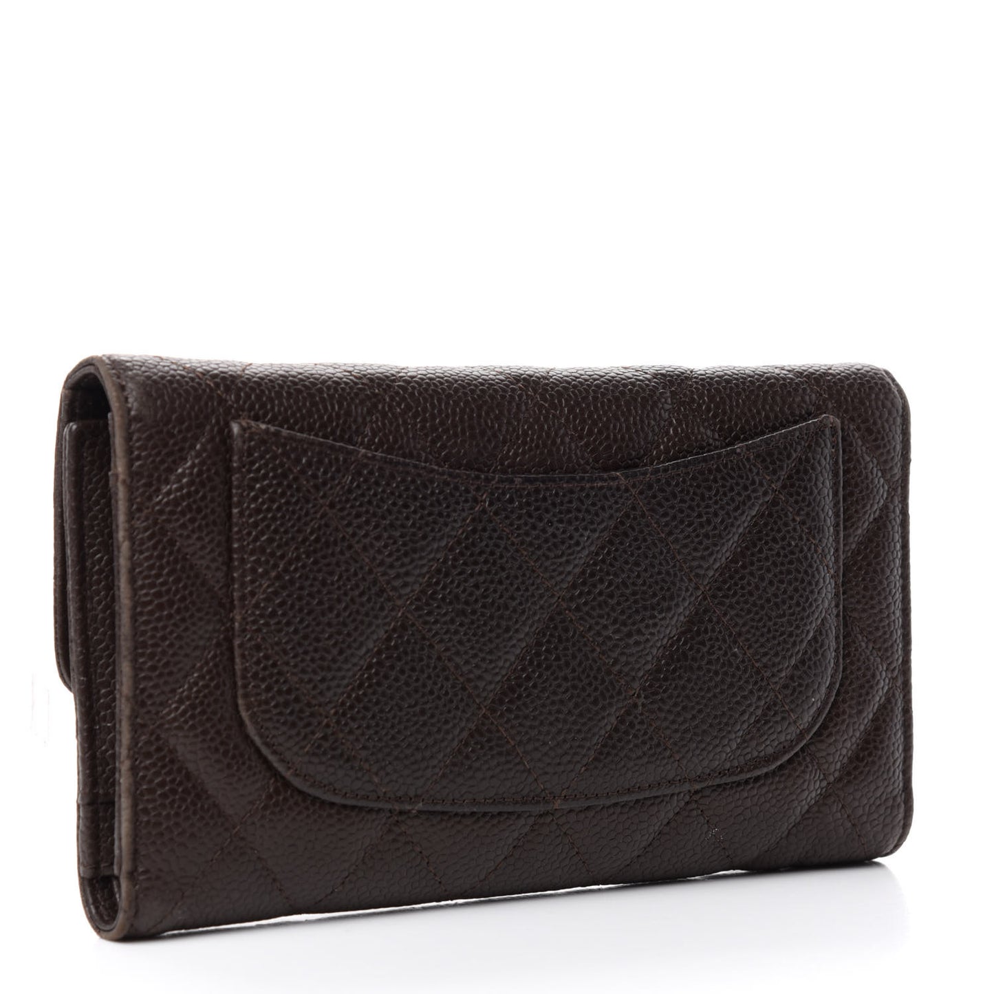 Caviar Quilted Large Flap Wallet Dark Brown