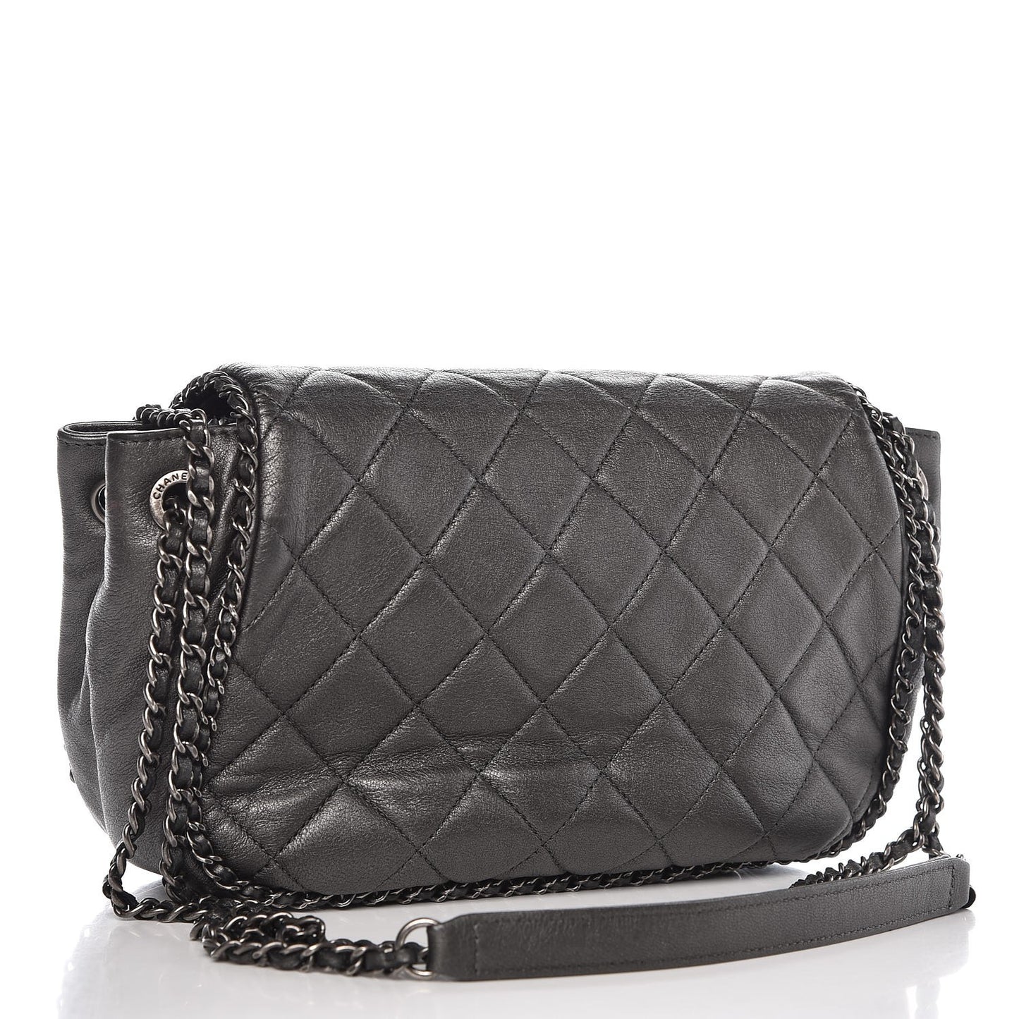 Calfskin Quilted Small CC Enchained Accordion Flap Grey