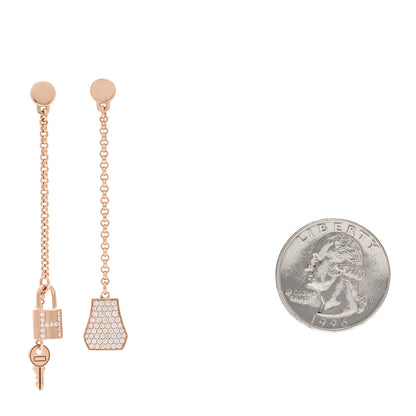 Hermes 18K Rose Gold Diamond Kelly Clochette Drop Earrings 2 of 5