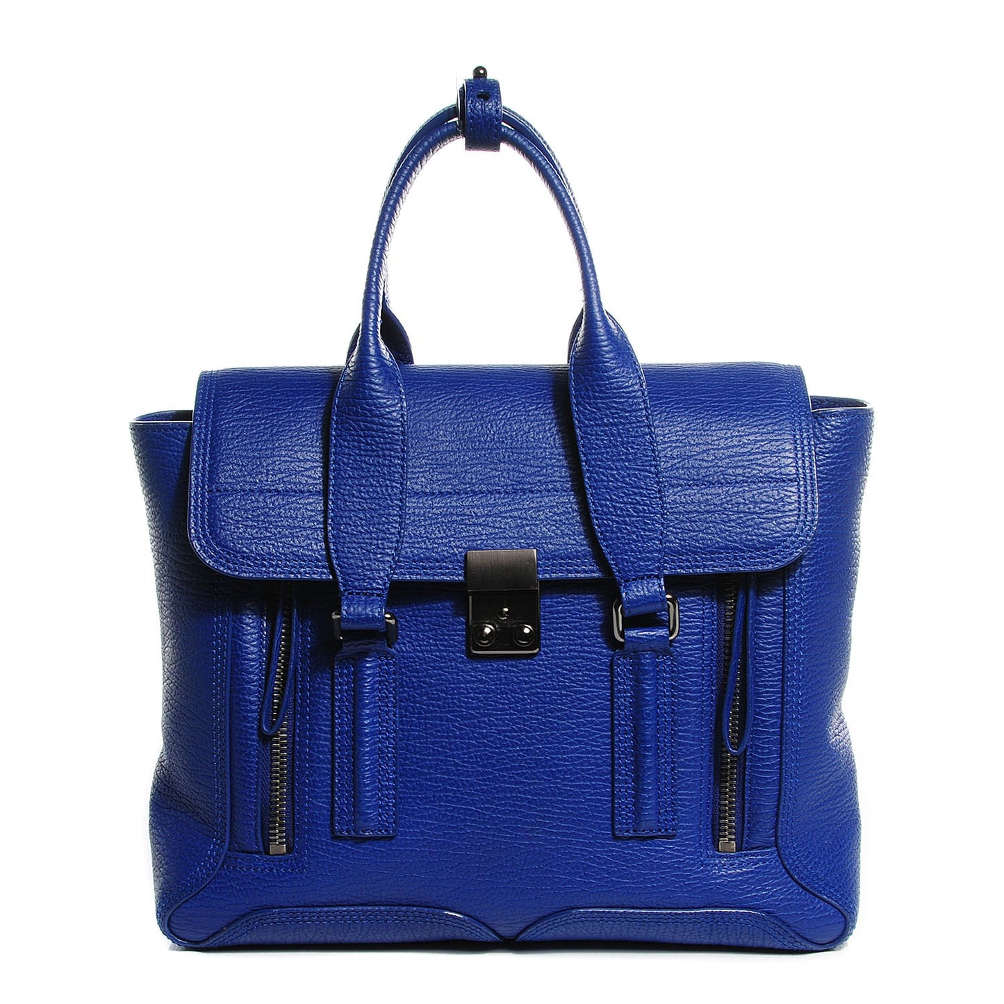3.1 Textured Calfskin Medium Pashli Satchel Cobalt Blue