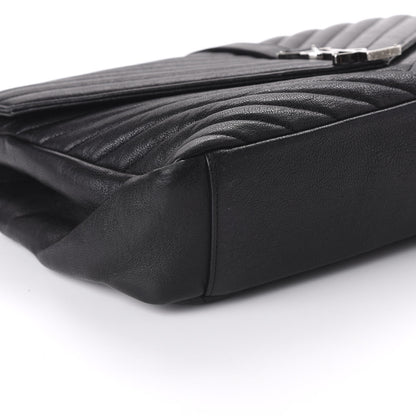 Saint Laurent Sheepskin Matelasse Chevron Monogram Large College Satchel Black 6 of 9