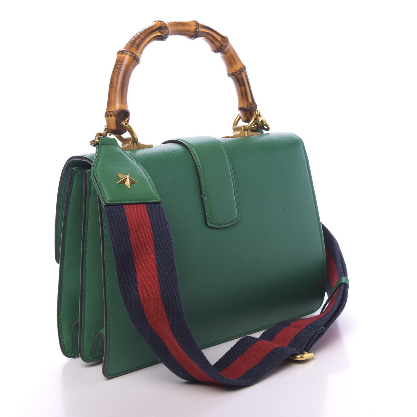 Moon Calfskin Web Medium Dionysus Bamboo Top Handle Bag Emerald Blue Hibiscus Red