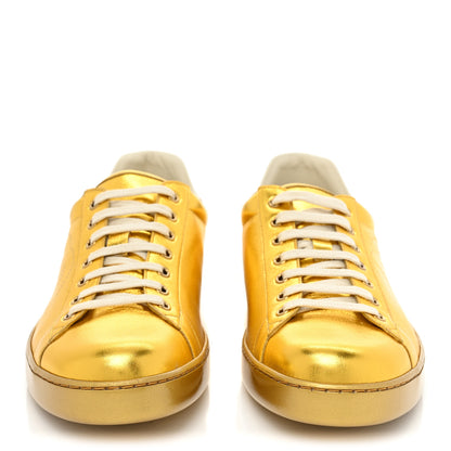 Gucci Metallic Nappa Interlocking G Perforated Mens Ace Sneakers 11.5 Oro Vecchio 2 of 9