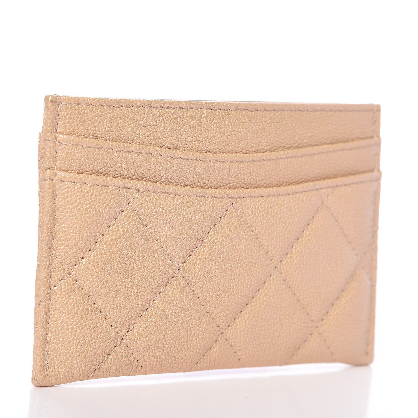 Iridescent Caviar Quilted Card Holder Beige