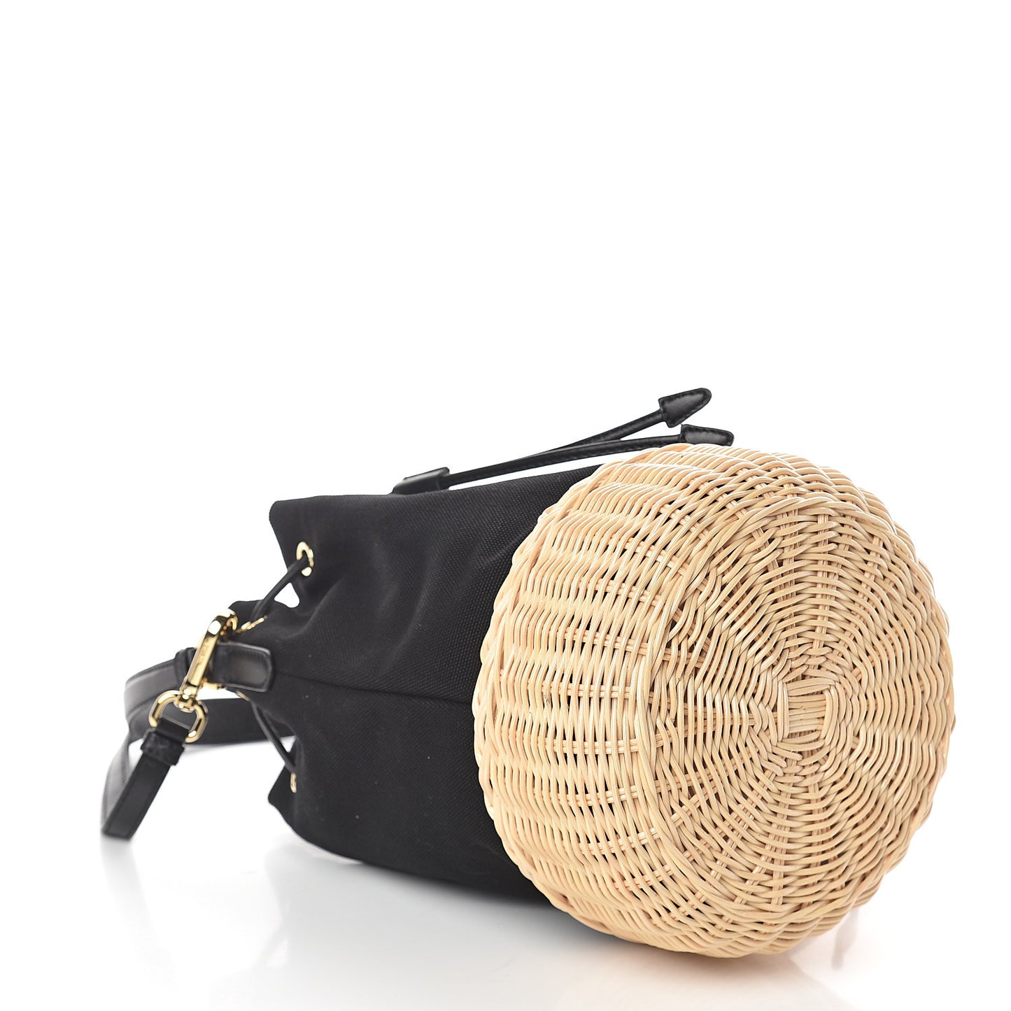 Wicker Canvas Bucket Bag Black