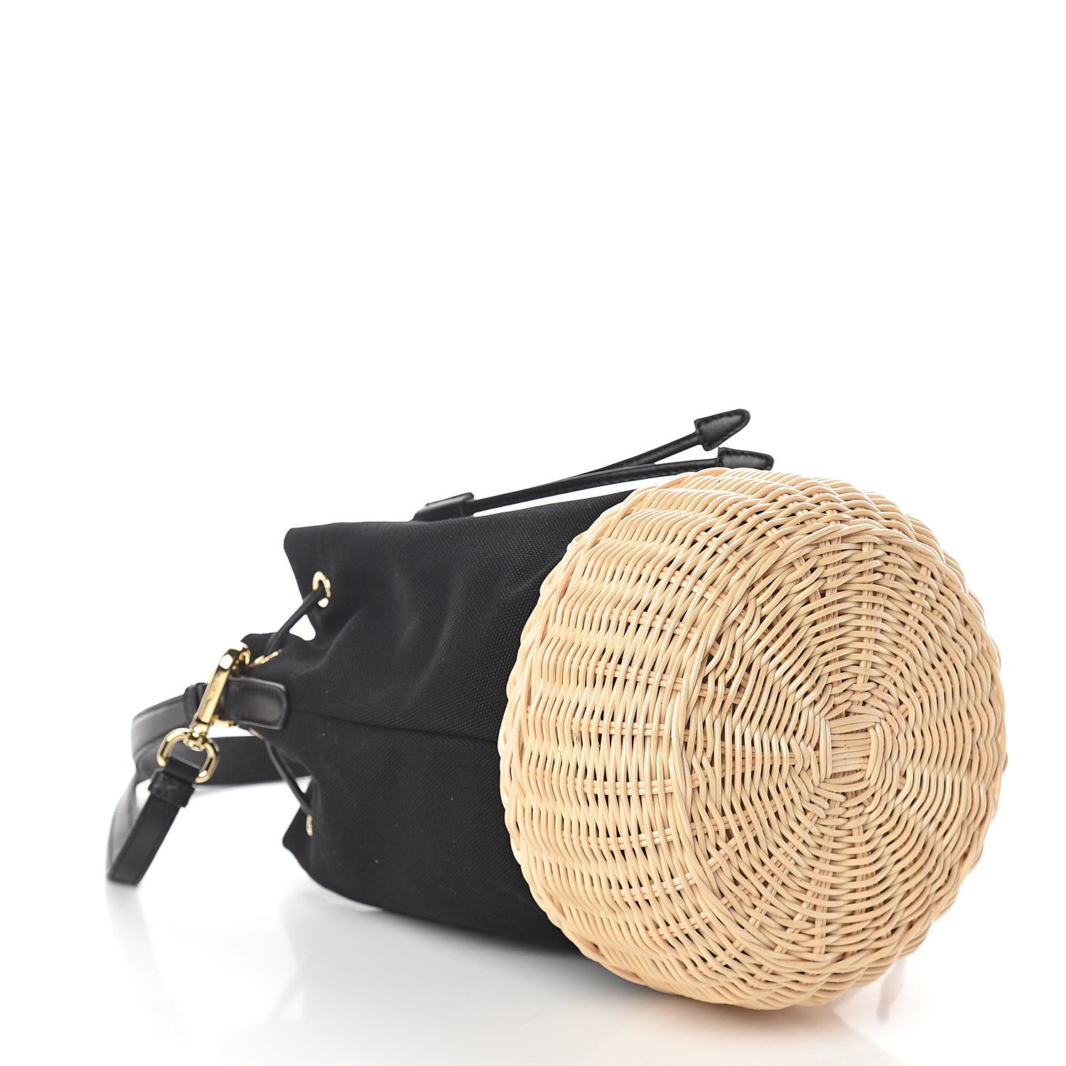 Prada Wicker Canvas Bucket Bag Black 3 of 8