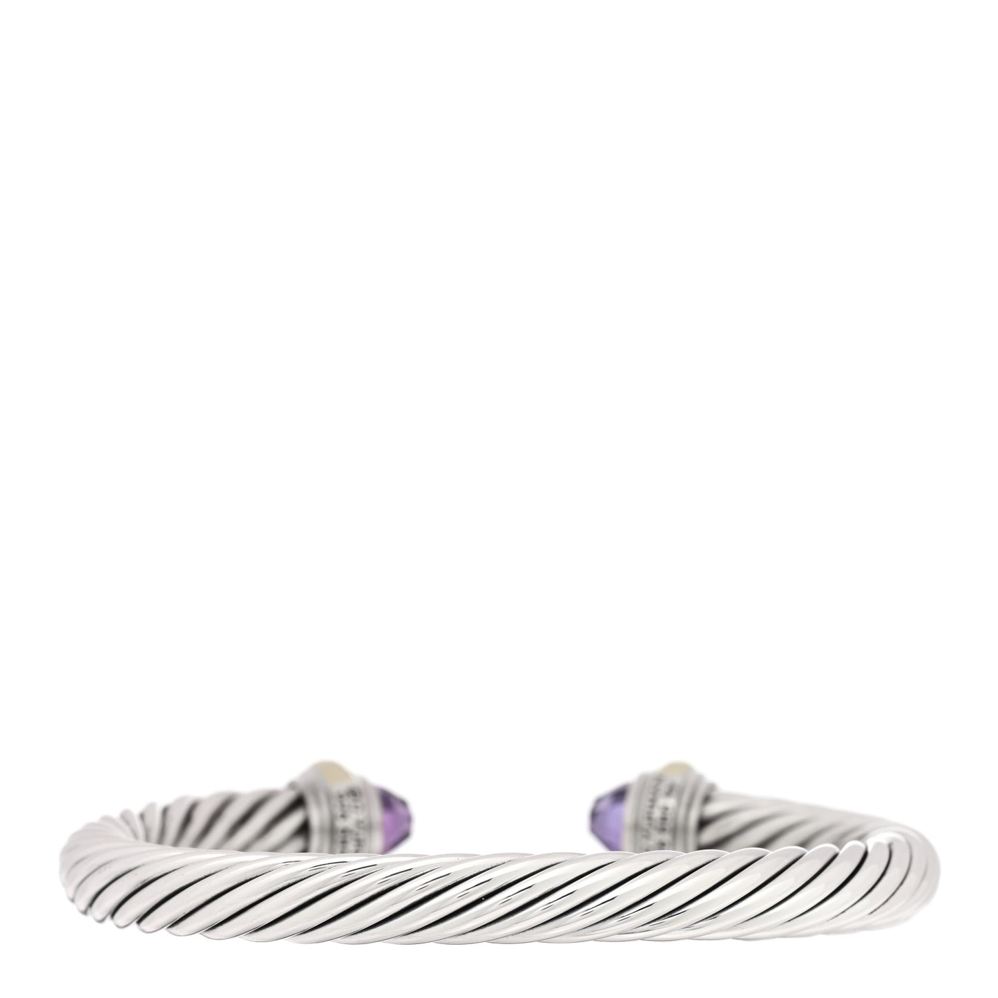 Sterling Silver 14K Yellow Gold Amethyst 7mm Cable Classics Bracelet