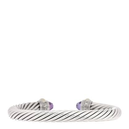 David Yurman Sterling Silver 14K Yellow Gold Amethyst 7mm Cable Classics Bracelet 2 of 3