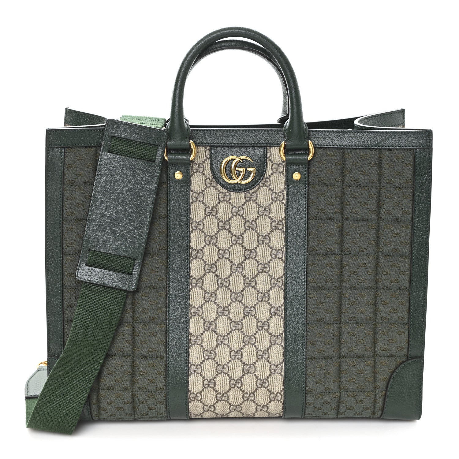 Gucci Monogram GG Mignon Textured Dollar Calfskin GG Supreme Monogram Quilted Mini GG Large Tote Bag Green Beige Ebony 1 of 9
