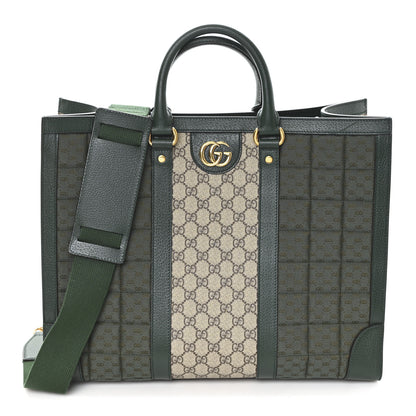 Gucci Monogram GG Mignon Textured Dollar Calfskin GG Supreme Monogram Quilted Mini GG Large Tote Bag Green Beige Ebony 1 of 9