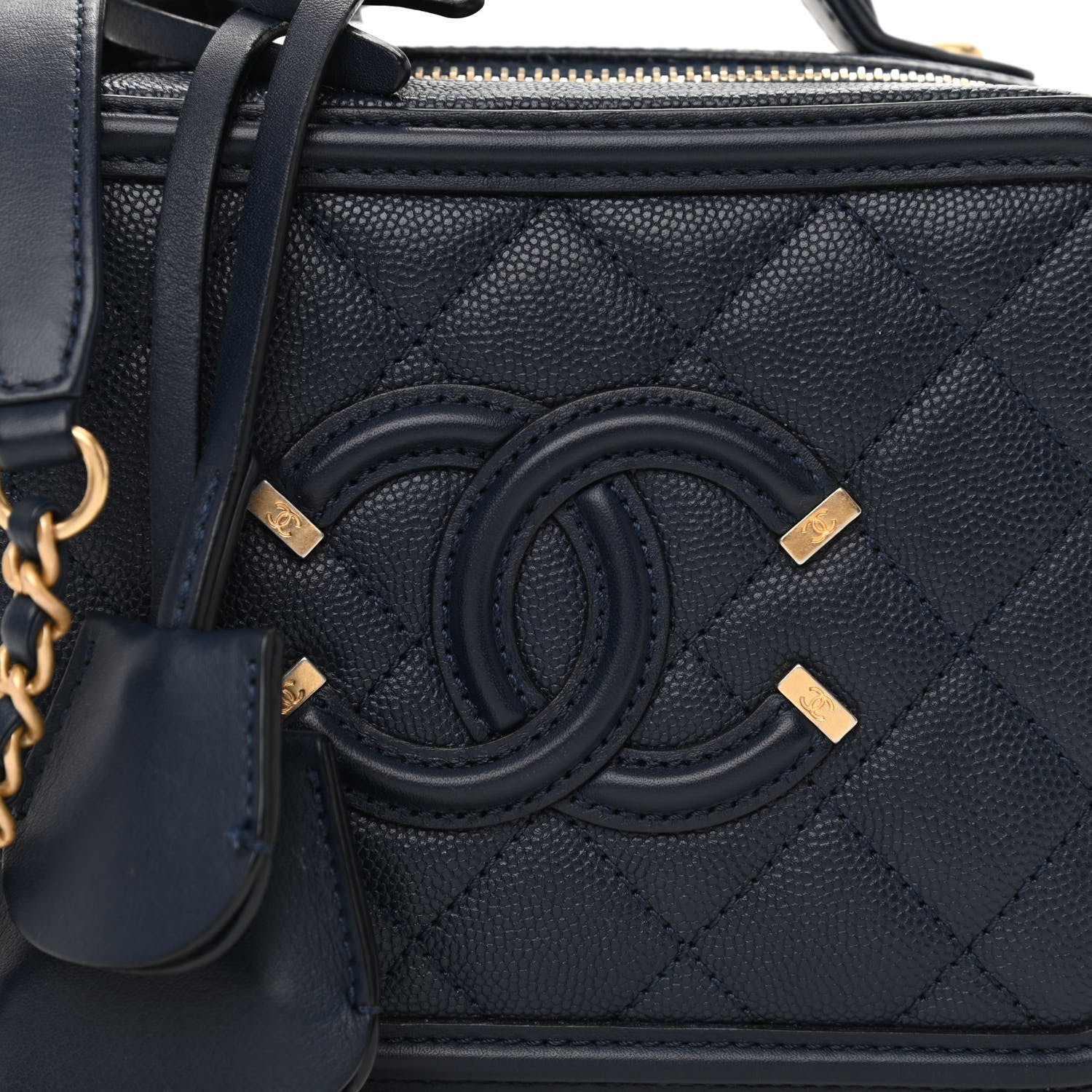 Chanel Caviar Quilted Small CC Filigree Vanity Case Navy 8 of 12
